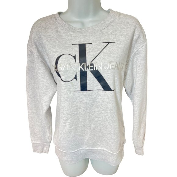Calvin Klein Jeans Light Grey Heather Logo XS Sweatshirt - Picture 1 of 11